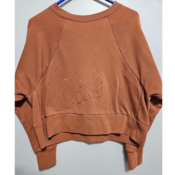 Women's Nike Large Cropped Crewneck LS Sweatshirt Raised Lettering Burnt Orange - Picture 1 of 7